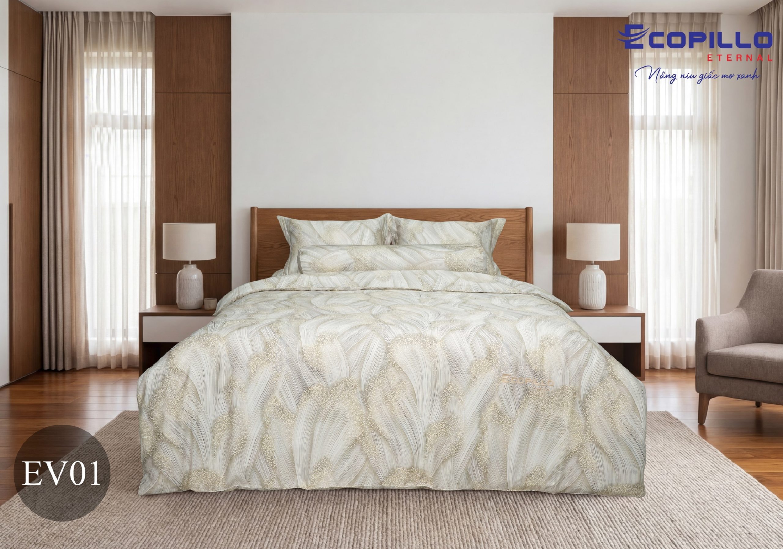 Bộ chăn ga gối cao cấp Eco Vera Bộ chăn ga gối cao cấp Eco Vera Ev01 Ecopillo